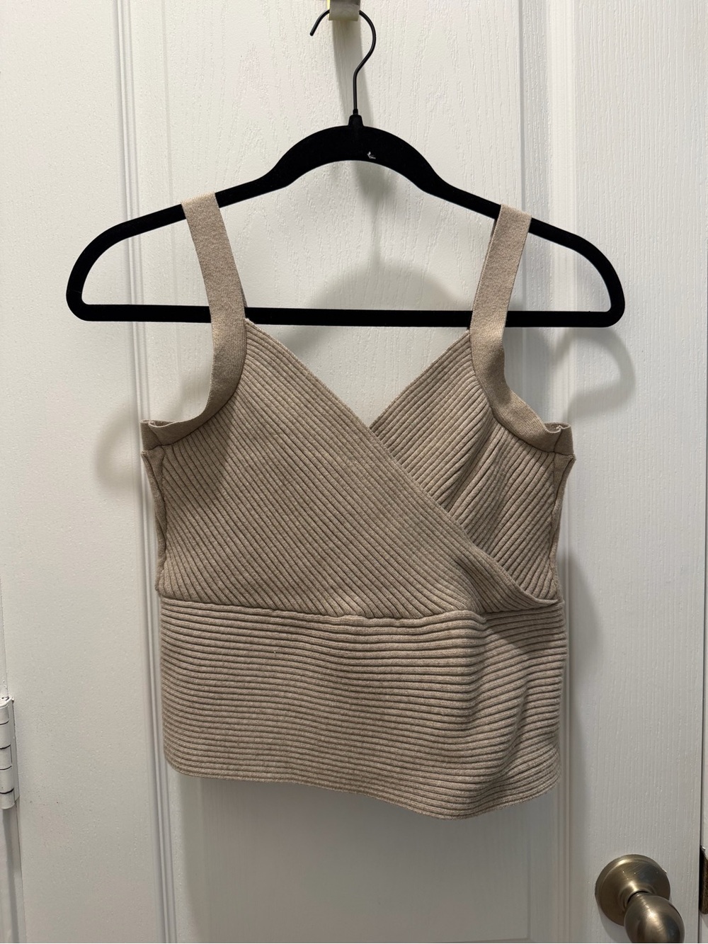 Cache Ribbed Crossover Camisole in Beige